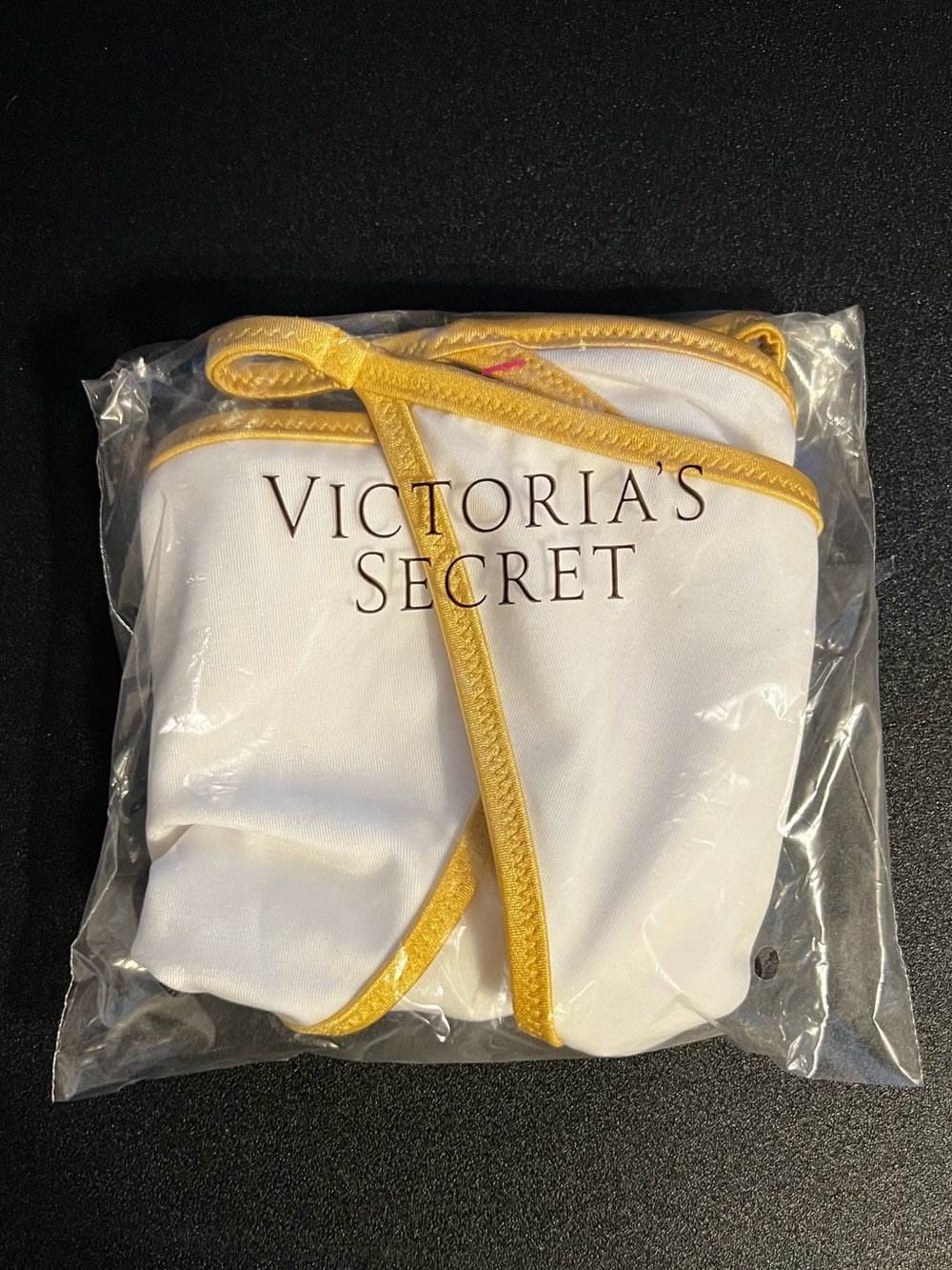 NWT Victoria's Secret Classic String Itsy White Bikini Bottom with Gold Trim